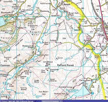 Ordnance Survey map showing Swindale and Shap in Westmorland, modern Cumbria.  Click to enlarge